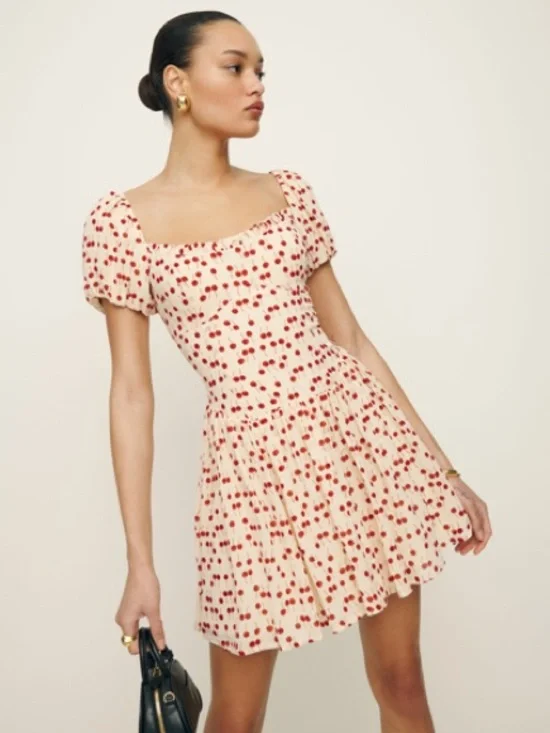 REFORMATION Davonne Dress In Cherry Pudding Mini Dress - Picture 2 of 10